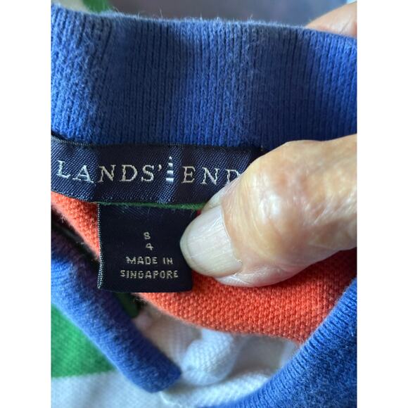 Lands' End Boys Polo Shirt Green Stripe Size Small 4 - Picture 5 of 7